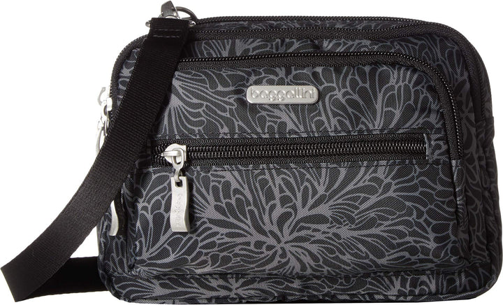 Baggallini Umhängetasche mit drei Reissverschlüssen Einheitsgrösse Midnight Blossom, Einheitsgrösse