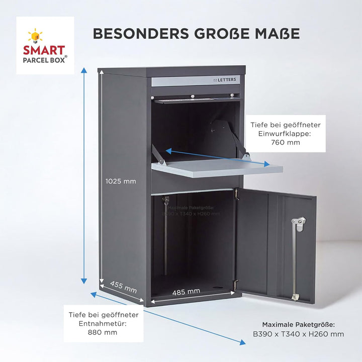 SMART PARCEL BOX XXL Paketbox für draussen, Paketbriefkasten zum Einbauen, zur Wandmontage oder frei