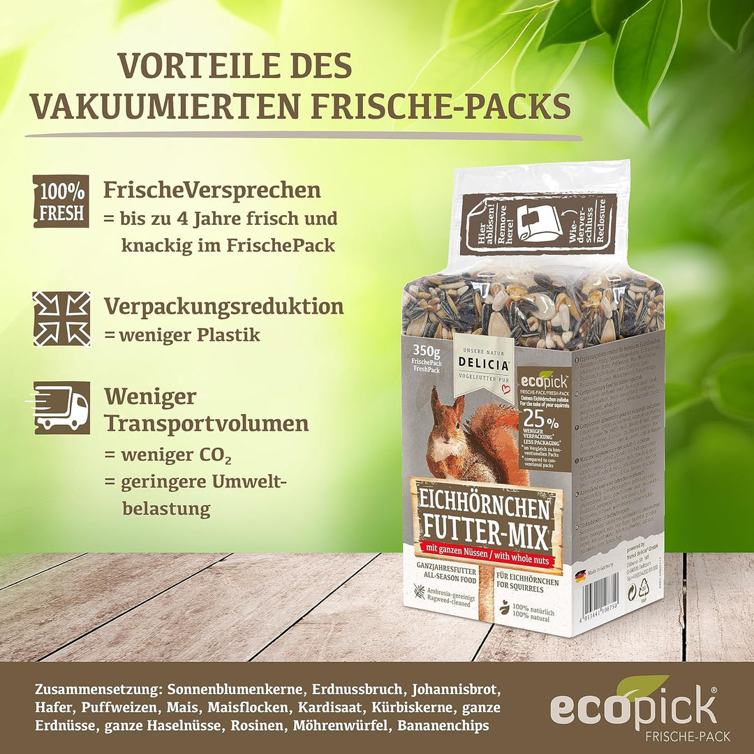 DELICIA® Eichhörnchen FutterMix (350g) · Eichhörnchen Futter mit Nüssen, Früchten & Kernen · Ganzjah