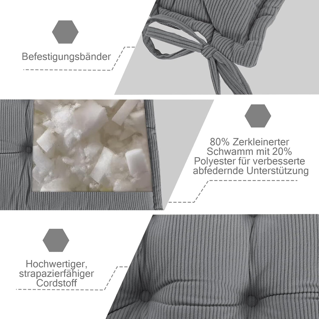 Indoor Sitzkissen Stuhl 2er Set – Komfortable Cordstoff-Sitzmatte Stuhlkissen mit Bändern, Hochwerti