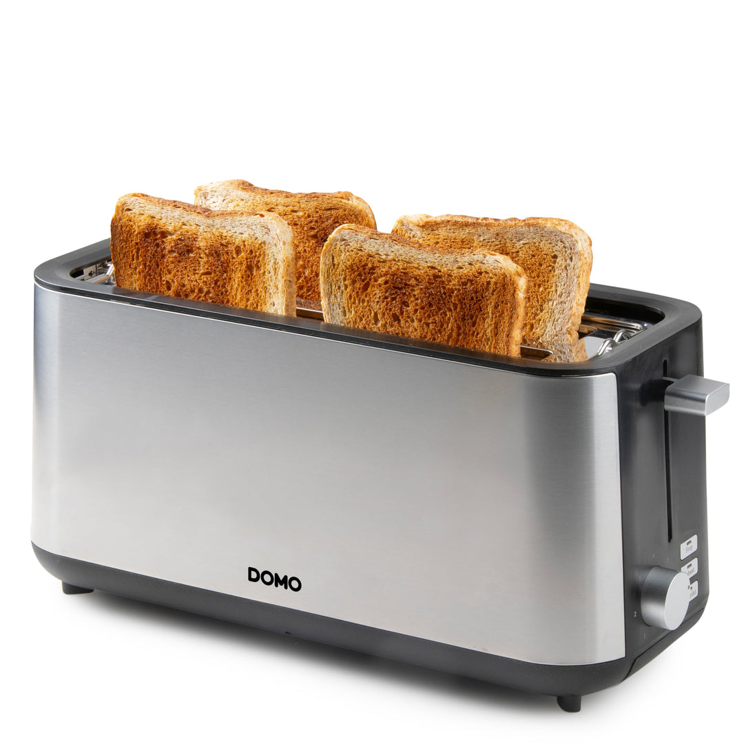 DOMO DO967T Toaster Langschlitz 4 Scheiben - 3 Funktionen: rösten, auftauen, abbrechen - 7 Temperatu