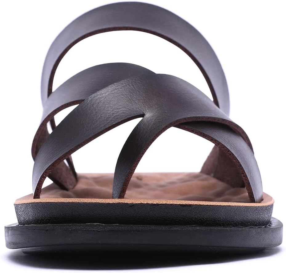 Harssidanzar Herren Sandalen Hausschuhe Cross Straps Slide Slip On Flip Flops für Männer Toe Ring St