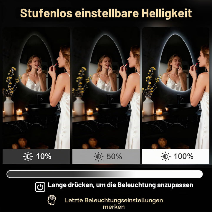Rund Badezimmer Wandspiegel, Badspiegel Mit Beleuchtung, Spiegel mit LED Licht, Touch Schalter und 3