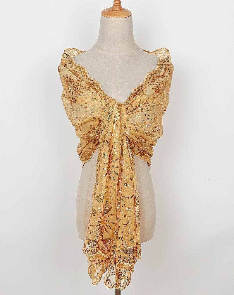 keland Damen Festlich Pailletten Umhang Schal Schultertuch Stola Tuch für Abendkleid A-gold, A-gold