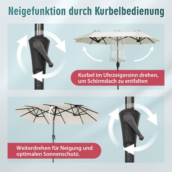 Sekey Doppelsonnenschirm mit Kurbel, UPF 50+ Sonnenschutz, XXL Garten-Sonnenschirm für Terrasse, Bal