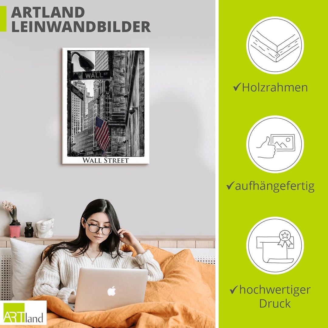 ARTland Leinwandbilder Wandbild Bild auf Leinwand 45x60 cm Wanddeko New York City Wall Street Börse