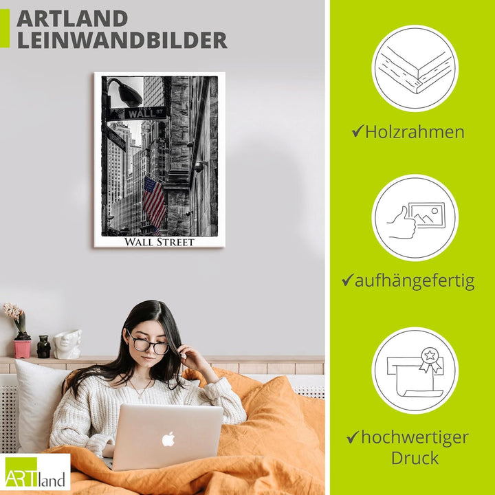 ARTland Leinwandbilder Wandbild Bild auf Leinwand 45x60 cm Wanddeko New York City Wall Street Börse