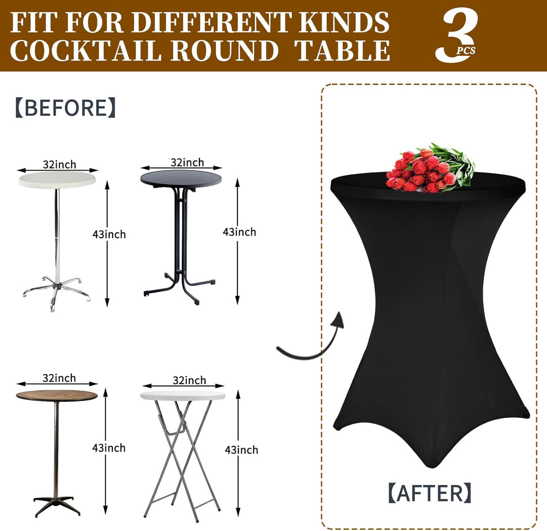 3 Stück Schwarz Stehtisch Hussen Stehtische, Stehtischhusse für Ø 80-85 cm Stehtische und Bistrotisc