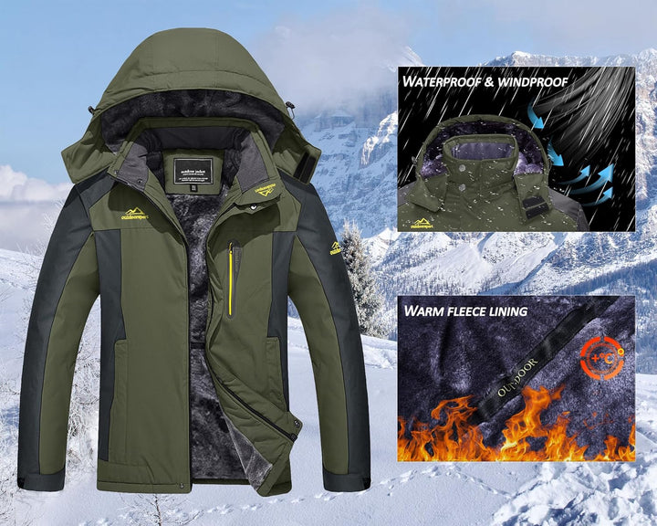 KEFITEVD Herren Winterjacke Wasserabweisende Warm Gefüttert Skijacke Outdoorjacke mit Abnehmbarer Ka