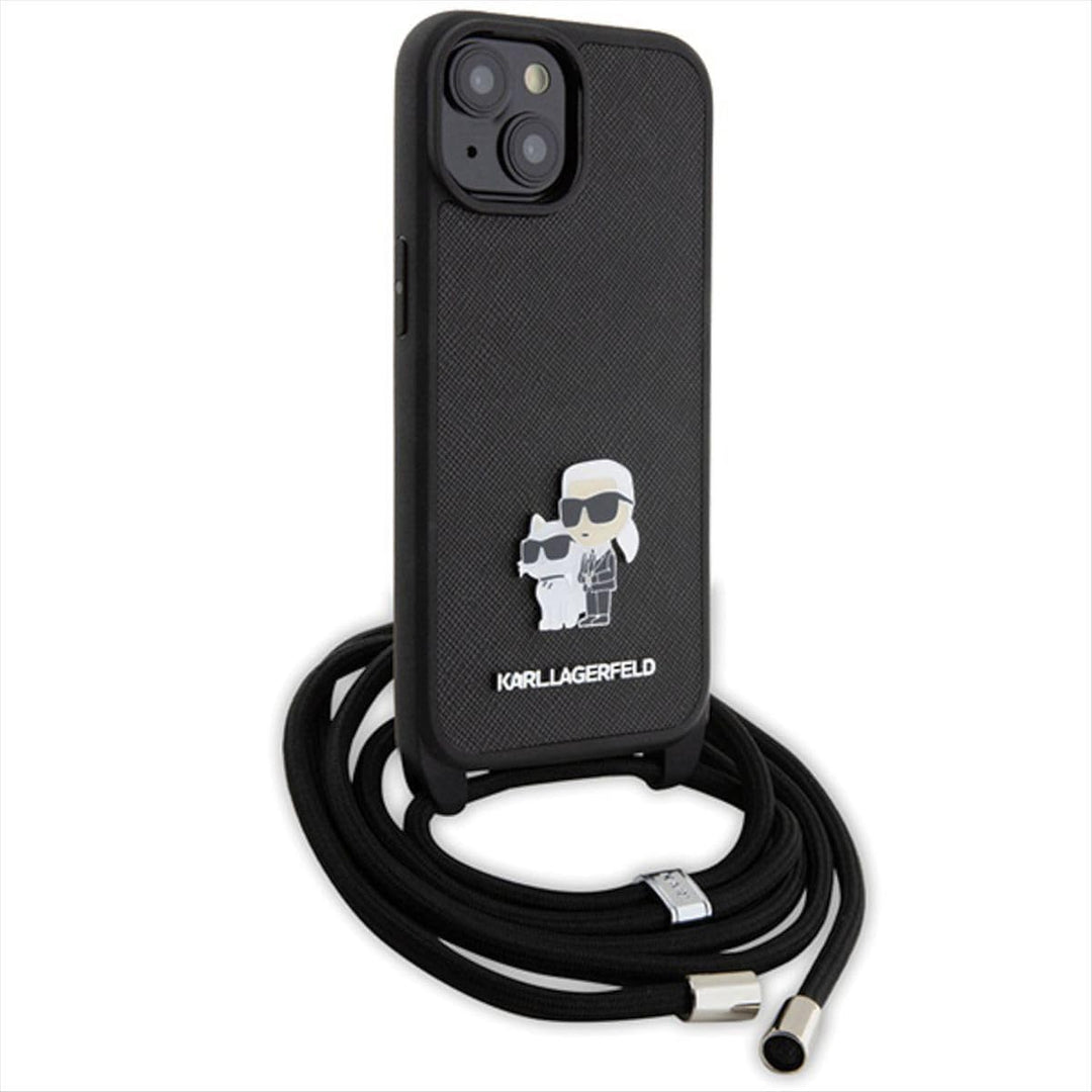 KARL LAGERFELD KLHCP15SSAKCPSK Hülle für iPhone 15 6.1" hardcase Schwarz Crossbody Saffiano Metal Pi