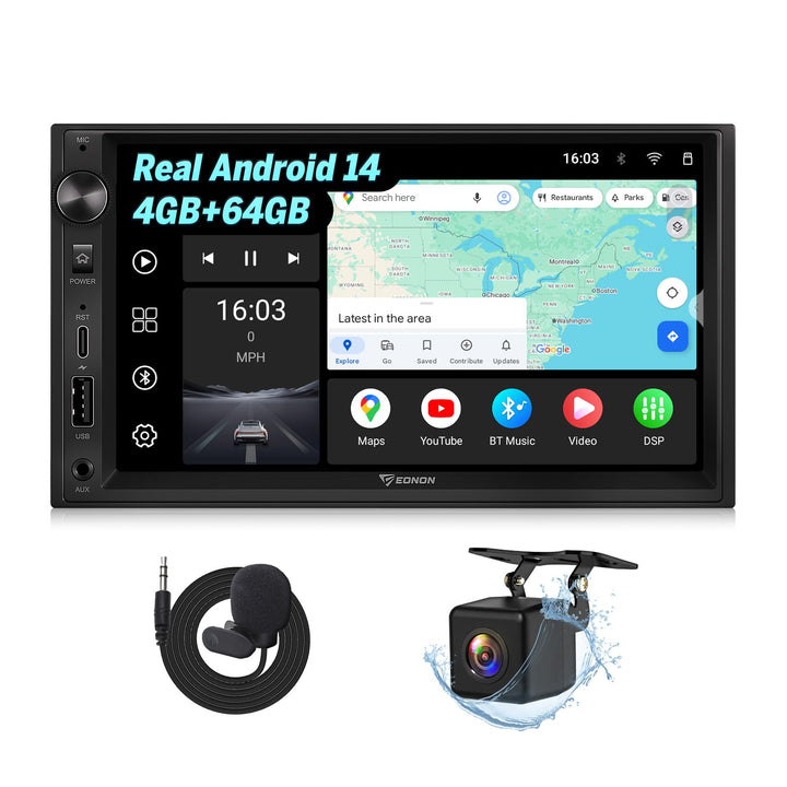 Eonon 7 Zoll Android 14 Doppel-Din-Autoradio 4+64GB GPS Navigationssystem CarPlay Android Auto Scree