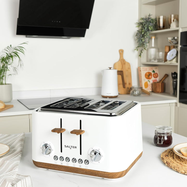 SALTER Toronto 4-Scheiben-Toaster – Breite Schlitze, 6 Bräunungsstufen, herausnehmbare Krümelschubla