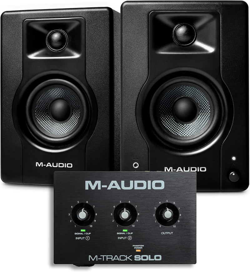 M-Audio Recording, Streaming, Podcasting Bundle – M-Track Solo USB Audio Interface und 120W BX3 Ster