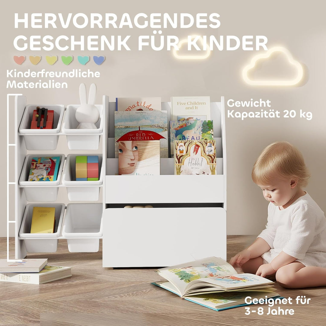 AIYAPLAY Kinderregal, Kinder-Bücherregal mit 6 herausnehmbaren Aufbewahrungsboxen, Bücherablagen, ro
