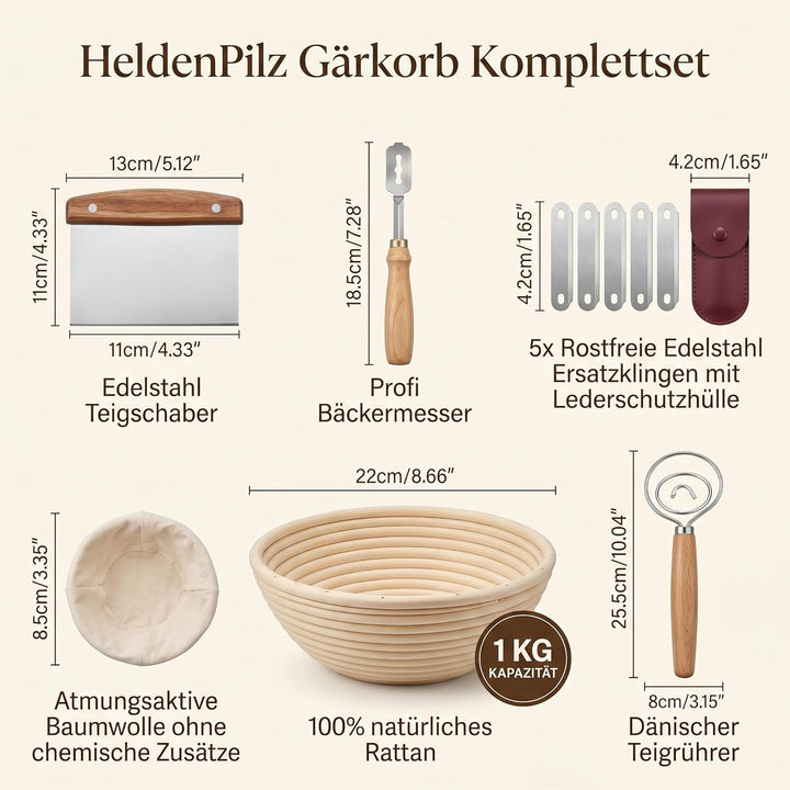 Set zum Brotbacken – knuspriges Brot selber machen inkl. Gärkorb, Teigkarte, Teigrührer, Bäckermesse