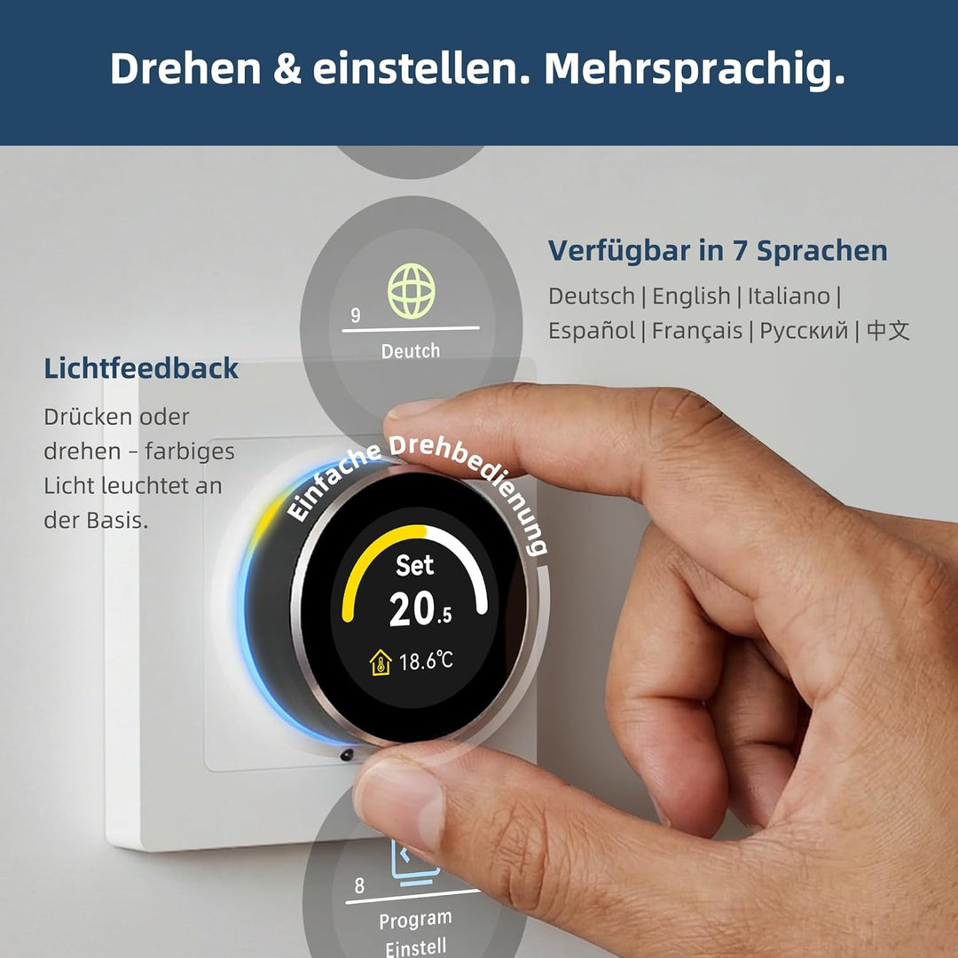 Beok WiFi Thermostat für Wasser Fussbodenheizung, Digitales Raumthermostat Fussbodenheizung mit Dreh