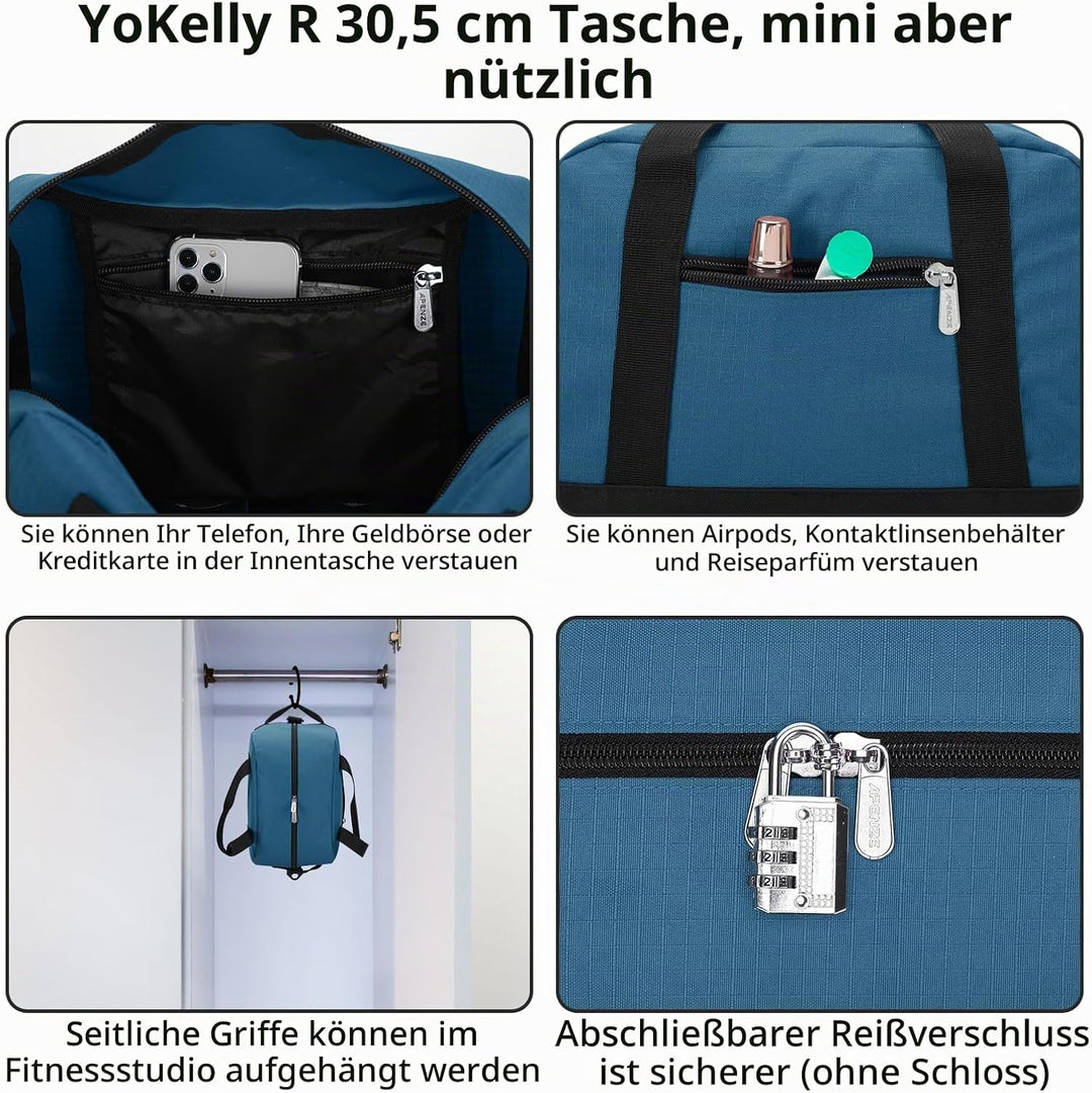 Sporttasche klein, Reisetasche 12L Mini Handgepäck Tasche für Weekender, Fitnesstasche 30x20x25cm-He