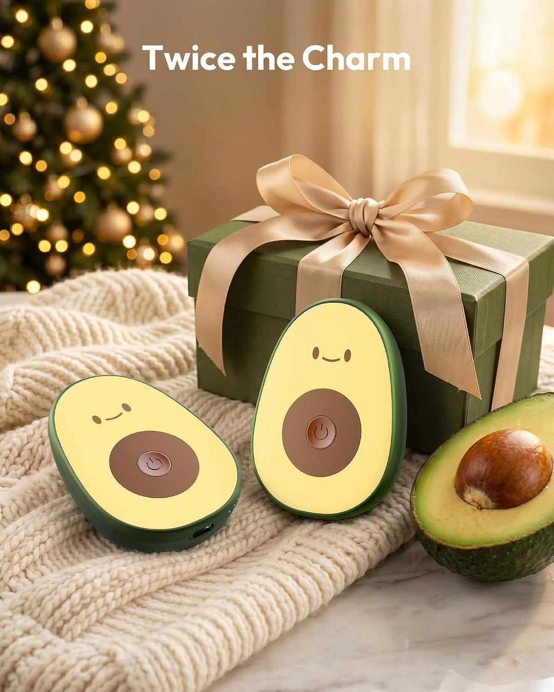 Gaiatop Handwärmer Elektrisch, 4000mAh Avocados Geformt Elektrischer Taschenwärmer mit 𝟐𝐏𝐜𝐬 USB-Kabe