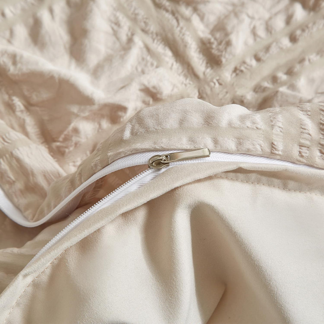 Luofanfei Beige Seersucker Bettwäsche 135x200 Sommer Kühlende Gestreiftes Karierte Uni Muster Sommer