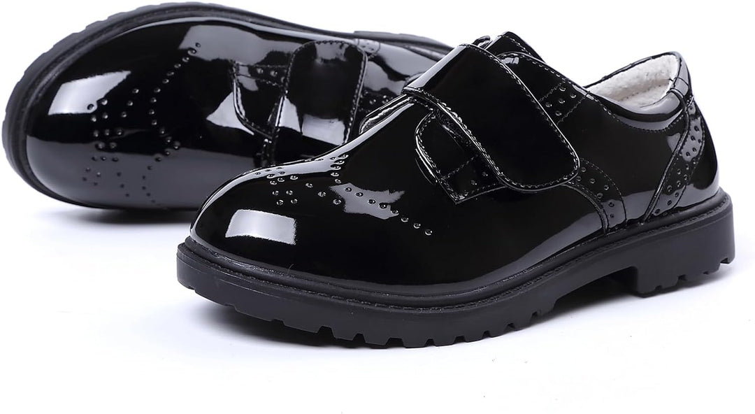 PPXID Jungen Schnürhalbschuhe wasserdichte Lackschuhe Schule Oxfords Uniform Hochzeit Anzugschuhe 21