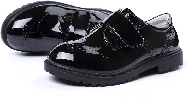 Jungen Schnürhalbschuhe wasserdichte Lackschuhe Schule Oxfords Uniform Hochzeit Anzugschuhe, Schwarz
