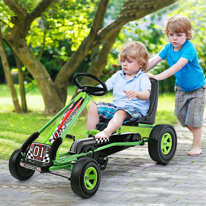 COSTWAY Gokart mit Handbremse und verstellbarem Sitz, Tretauto mit Vor- und Rückwärtsgang, Go Cart f