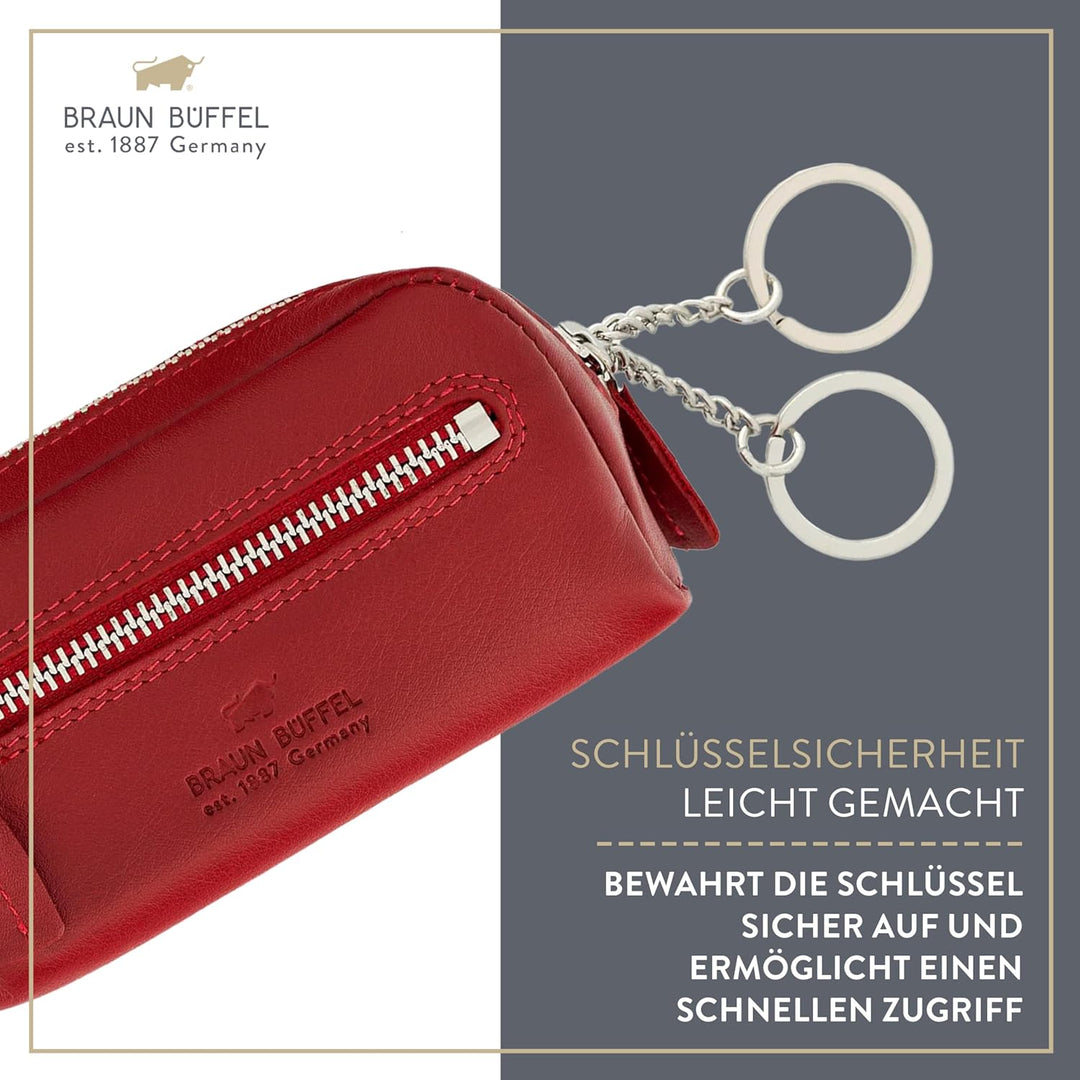 BRAUN BÜFFEL Schlüsseletui aus echtem Leder Golf 2.0 - Schlüsseltasche mit Reissverschluss - für Aut