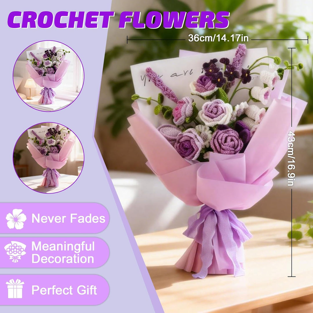 BoloShine Häkelset Blumen, Rose Blumenstrauss Häkelset für Anfänger Erwachsene, Häkelblumen Set mit