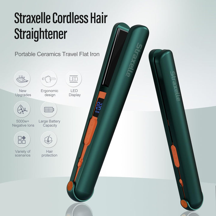 2 in 1 Glätteisen Locken und Glätten, 160°C-220°C Reise Glätteisen Kabellos 10000mAh Akku Haarglätte