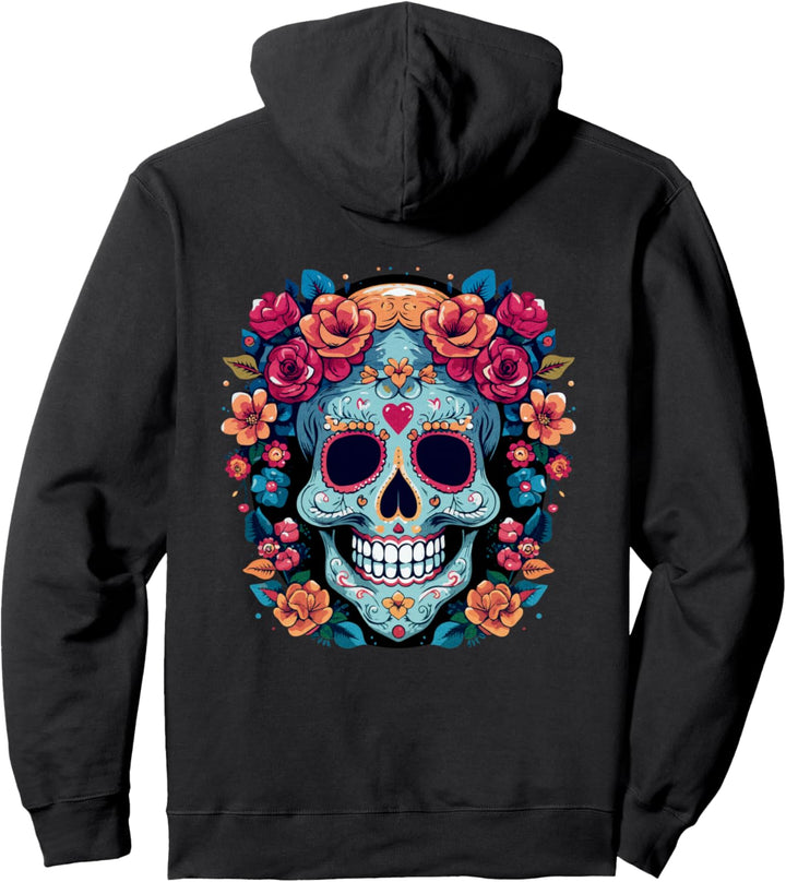 Blauer Zuckerschädel Dia de Los Muertos Pullover Hoodie