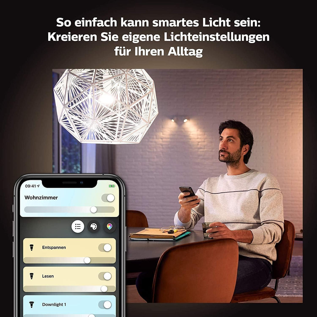 Philips Hue White Ambiance E27 LED Leuchten 4-er Pack, 4x800, dimmbare LED Lampen für das Hue Lichts