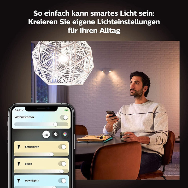Philips Hue White Ambiance E27 LED Leuchten 4-er Pack, 4x800, dimmbare LED Lampen für das Hue Lichts