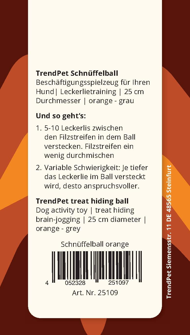 TrendPet Schnüffelball - 25cm Durchmesser, Aktivspielzeug für Hunde, Orange, Orange