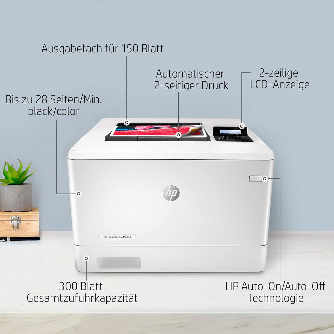 HP Color LaserJet Pro M454dn Farblaserdrucker (Laserdrucker, LAN, Duplex, Airprint) weiss Drucker LA