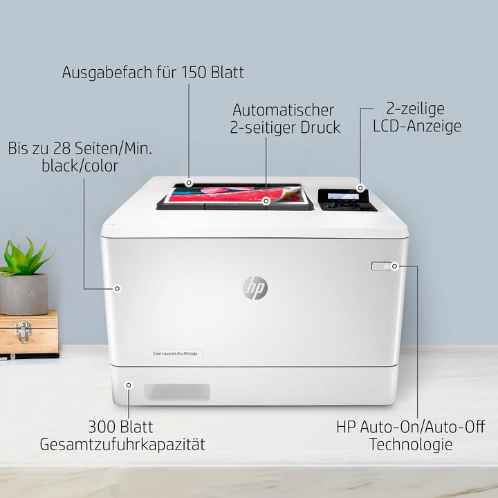 HP Color LaserJet Pro M454dn Farblaserdrucker (Laserdrucker, LAN, Duplex, Airprint) weiss Drucker LA