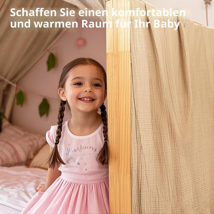Home Bettbezug mit Goldener Applikation, handgefertigt aus 100% Baumwoll-Musselin, Stoffhimmel für d