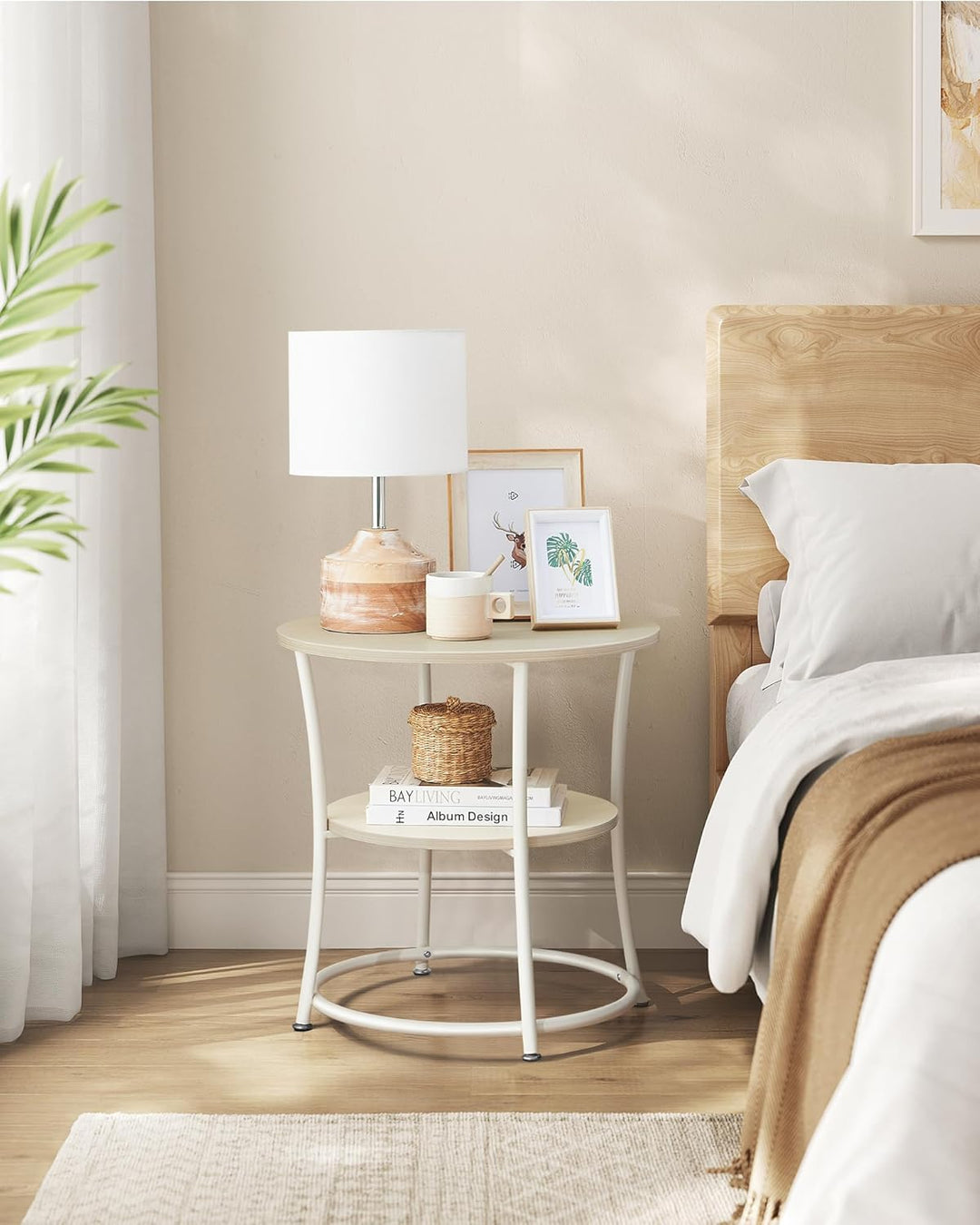VASAGLE Beistelltisch, Couchtisch rund, Sofatisch, 2 Ablagen, Wohnzimmer, Schlafzimmer, einfacher Au