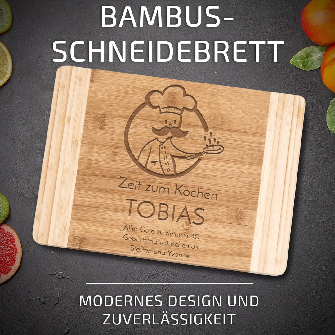 Maverton Bambus Schneidebrett mit Gravur - Servierbrett - Brotzeitbrett massiv - Grösse: 35x25 cm -