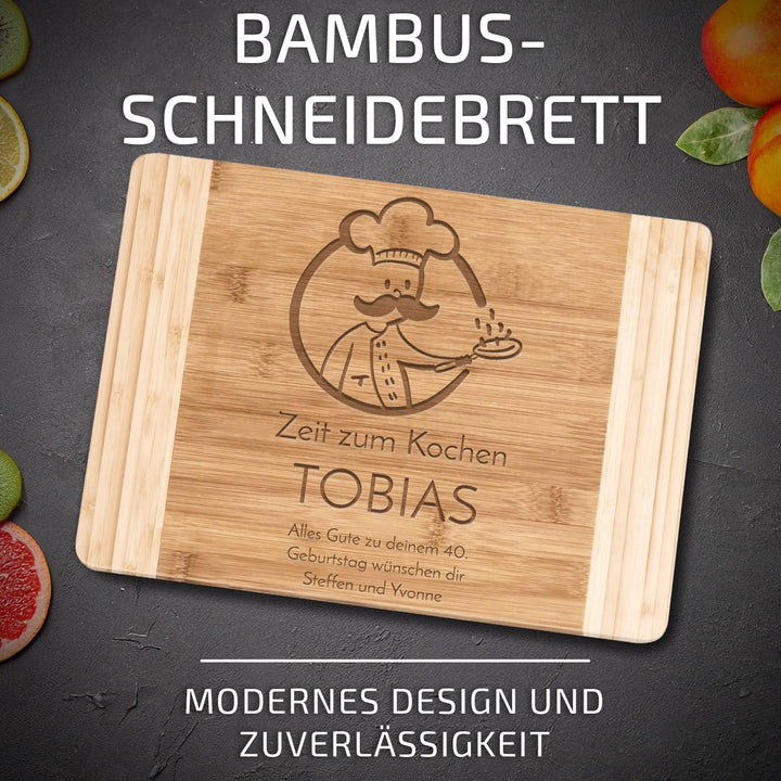 Maverton Bambus Schneidebrett mit Gravur - Servierbrett - Brotzeitbrett massiv - Grösse: 35x25 cm -