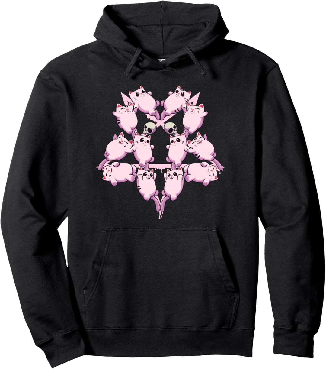 Pastel Goth Kawaii Okkulte Hexenkatzen auf Pentagramm Pentagramm Pullover Hoodie