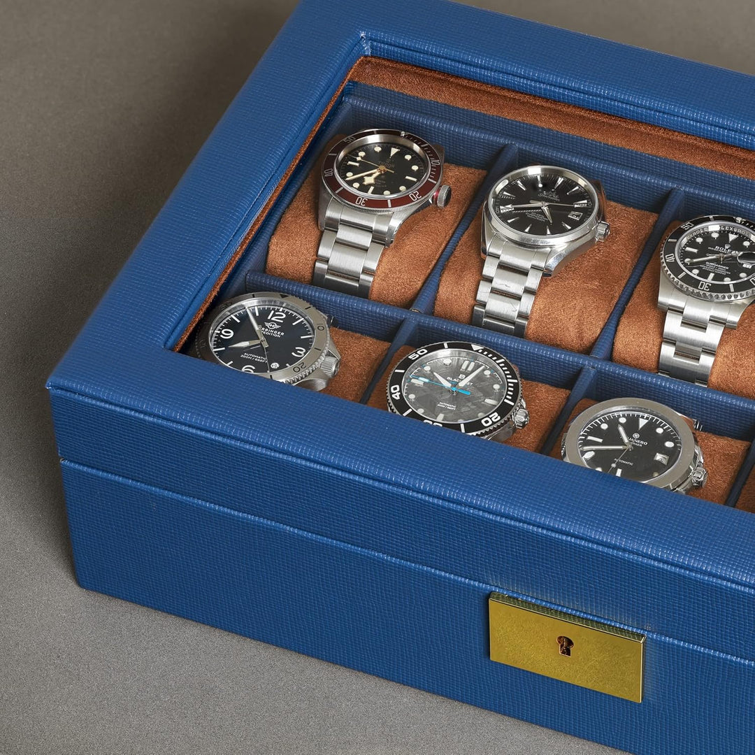 ROTHWELL Uhrenbox mit 10 Fächern – Luxus-Uhrenetui mit weichem Futter, abschliessbarer Schmuckuhrenh