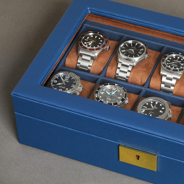 ROTHWELL Uhrenbox mit 10 Fächern – Luxus-Uhrenetui mit weichem Futter, abschliessbarer Schmuckuhrenh