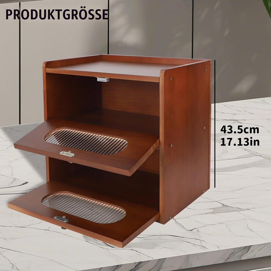 Brotkasten, Brotkasten Holz, Brotbehälter Visualisiert für Brot, 2 Etagen Brotkästen mit Belüftung,