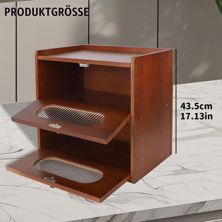 Brotkasten, Brotkasten Holz, Brotbehälter Visualisiert für Brot, 2 Etagen Brotkästen mit Belüftung,