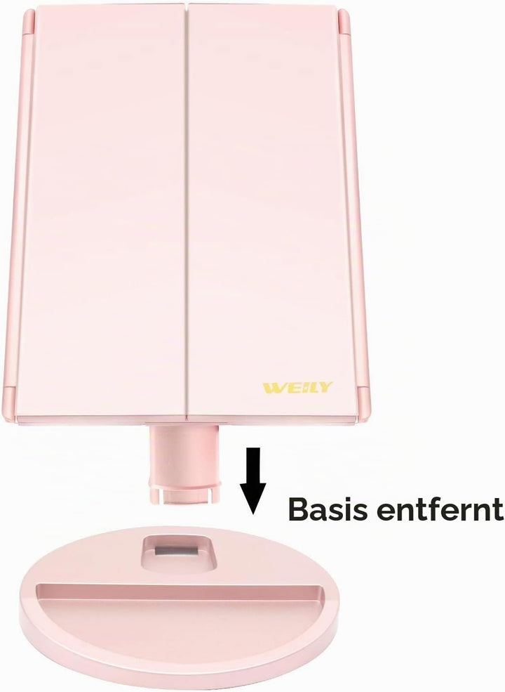 WEILY beleuchteter Kosmetikspiegel 1x / 2X / 3X Vergrösserungs-Trifold mit 36 LED-Lichtern, Touchscr