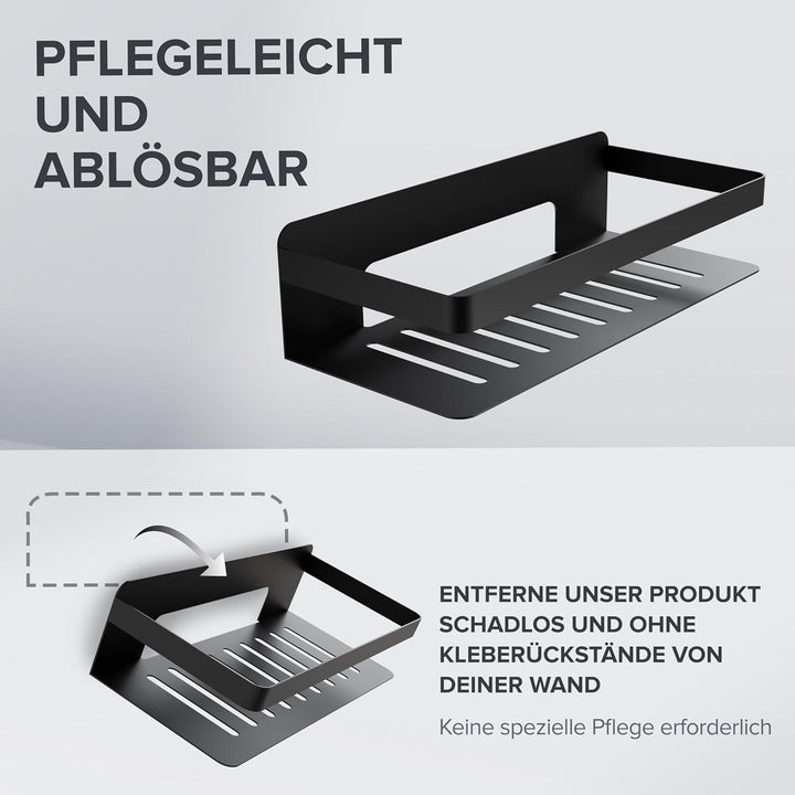 Duschkorb Hinnoya | rechteckig | schwarz matt | Edelstahl | ohne Bohren | zum Kleben | Duschablage |