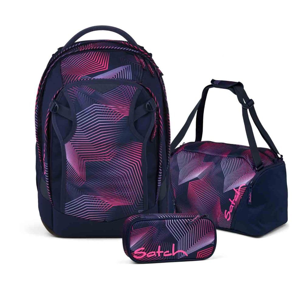 Satch Match Plus Schulrucksack Set 3tlg. inkl. Schlamperbox und Sporttasche (Seismic Pink), Seismic