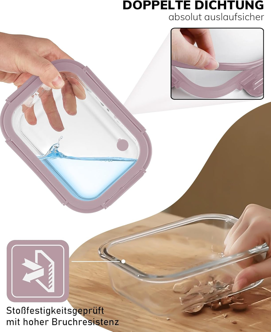 5er-Pack Borosilikatglasbehälter mit gehärtetemDeckel, 1040 ml / 4,4 Tassen, luftdichtes Mahlzeiten-