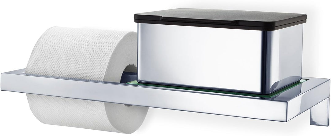 blomus -MENOTO- WC-Rollenhalter aus poliertem Edelstahl, praktische (Telefon-) Ablage, Klopapierhalt