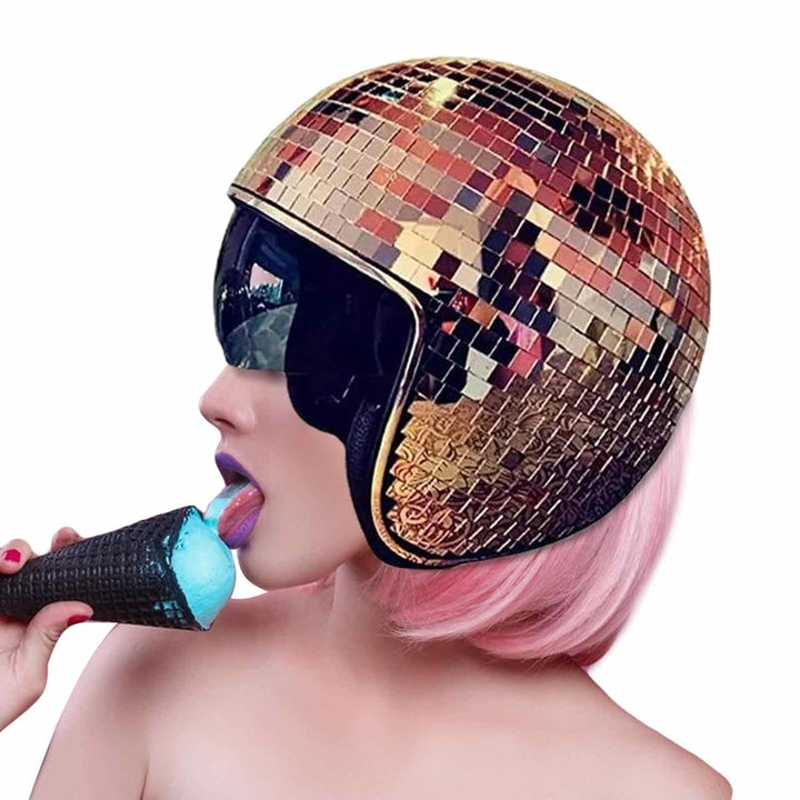 Aizuoni Discokugel-Hüte Disco-Helm, Klassische Disco-Kappe Mit Einziehbarem Sonnenschutz - DiscoKuge